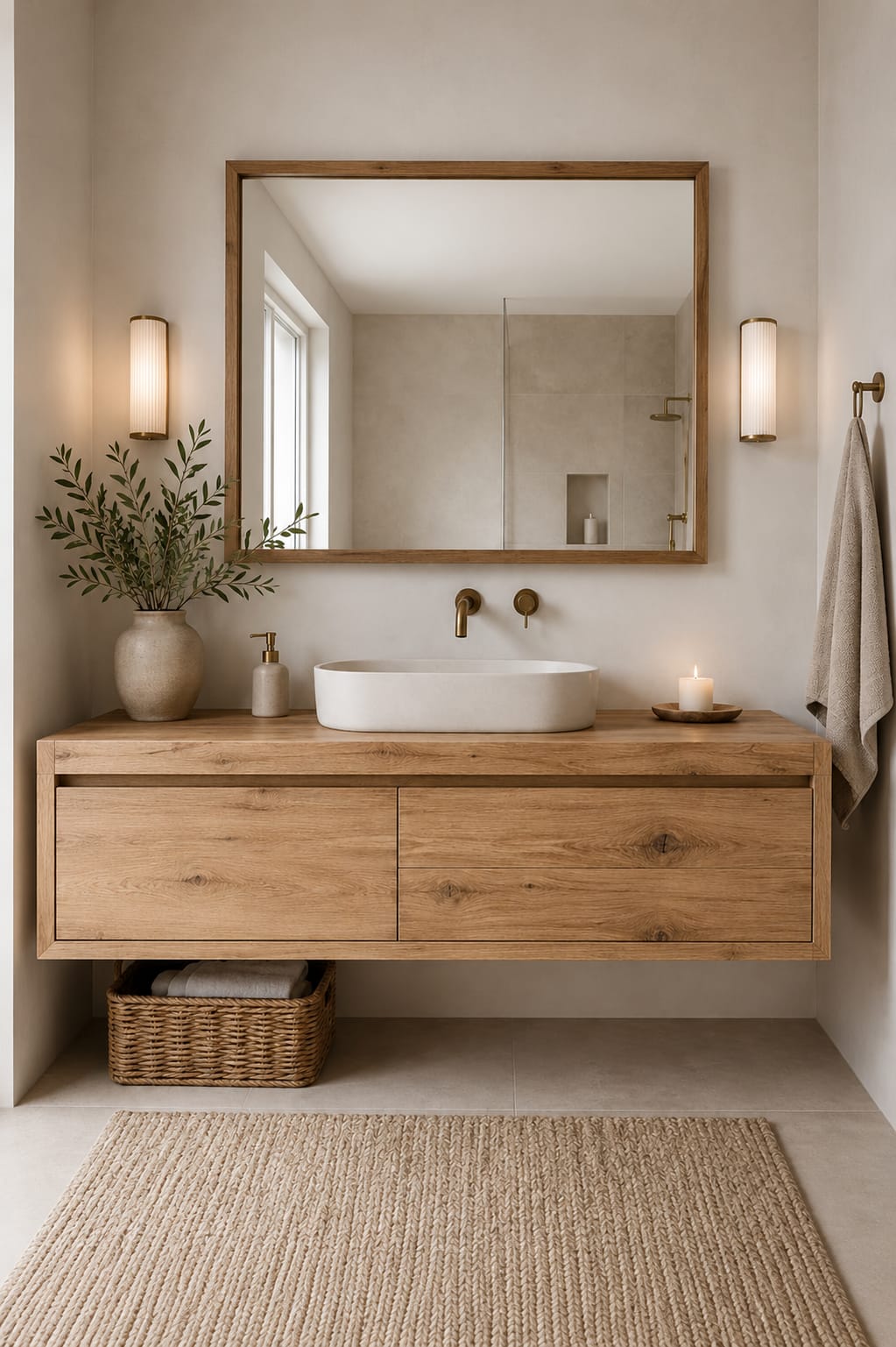 MUEBLE DE LAVABO DE MADERA MACIZA NATURAL NATURE